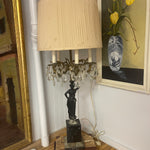 Hollywood Regency Antique Marble Lamp with Bronze Statue