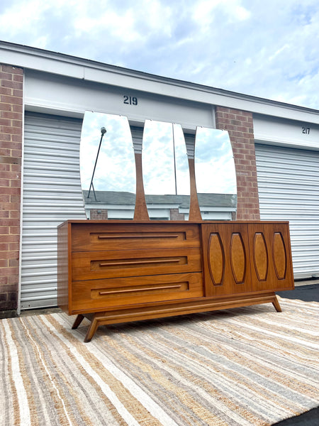 Young Mfg. Co Midcentury Modern Large Lowboy Dresser or Credenza with Mirror