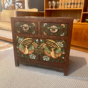 Petite Painted Asiatic Cabinet with Flower and Bird Motif