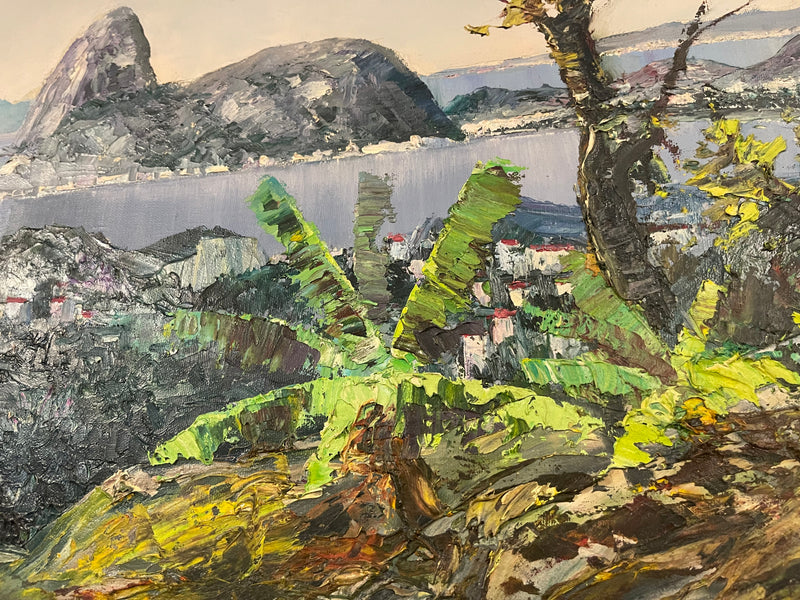 Alexander Lebedeff Oil on Canvas Overlooking the Harbor in Rio De Janiero, Brazil