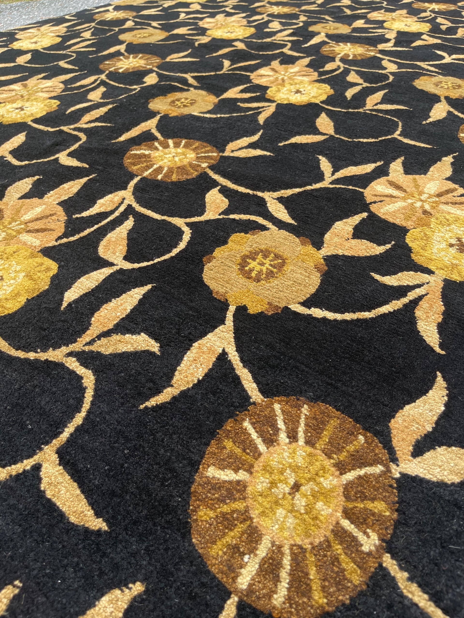 Handwoven Wool Tibetan Rug (Black and Gold)