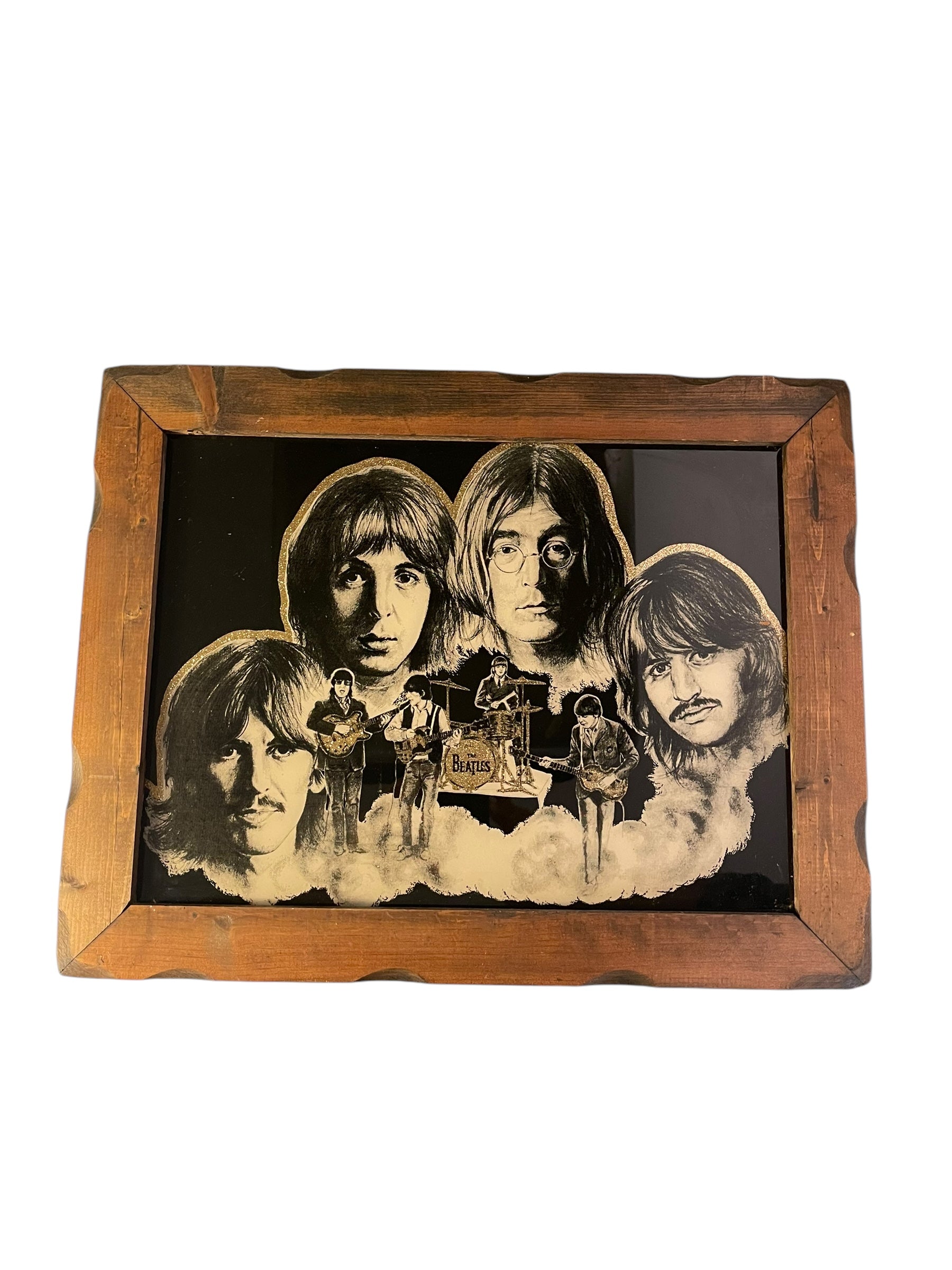 Vintage Beatles Framed Glass Artwork