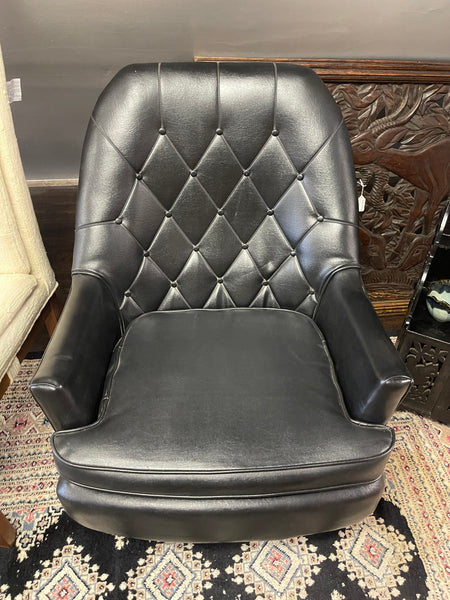 Midcentury Modern Black Vinyl Tufted Armchair