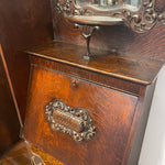 Antique American Tiger Oak Side by Side Bowed Glass Bookcase or China Secretary