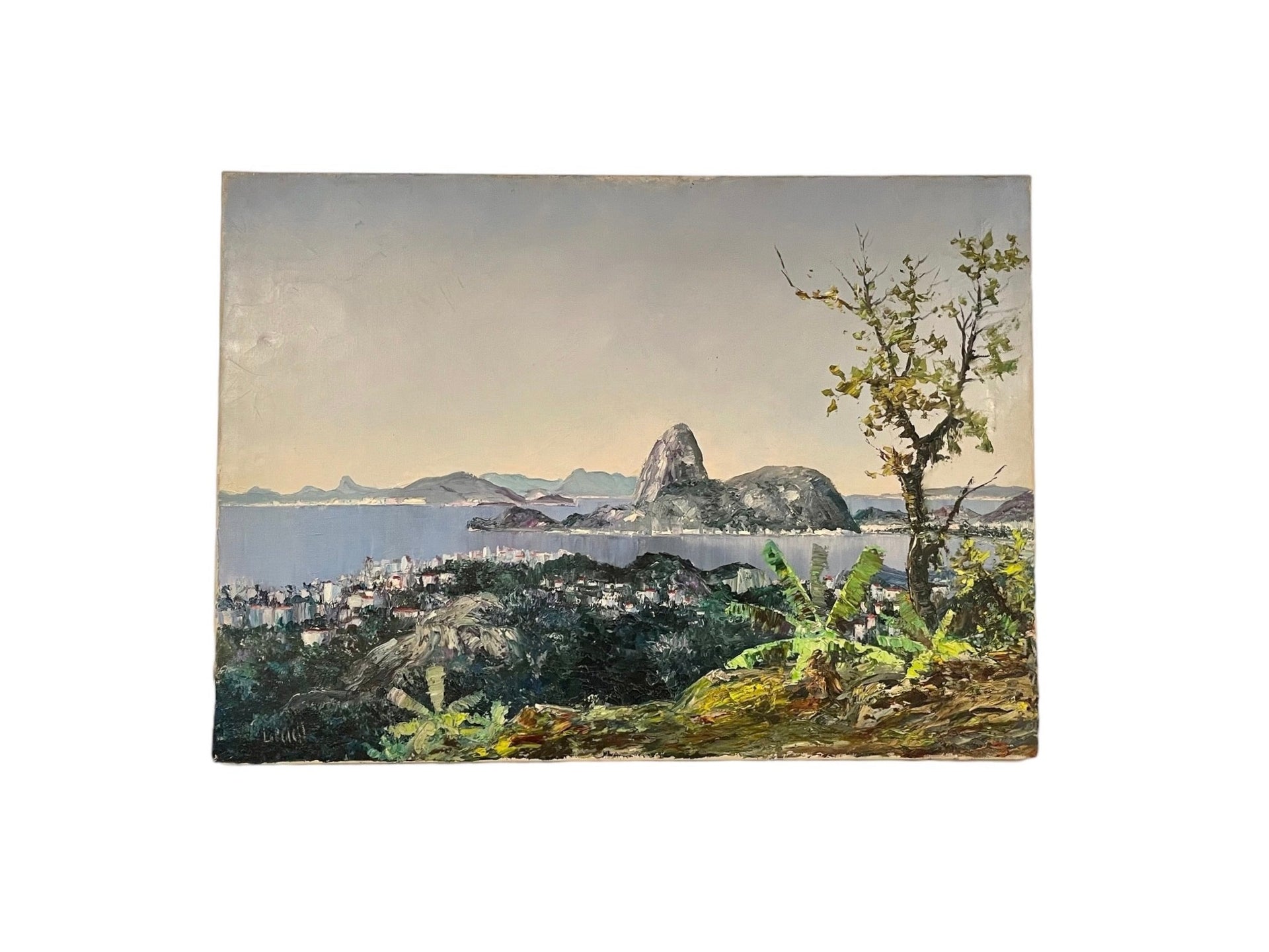 Alexander Lebedeff Oil on Canvas Overlooking the Harbor in Rio De Janiero, Brazil