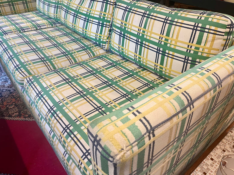 Vintage King Furniture Mfg Upholstered Green & Yellow Sofa