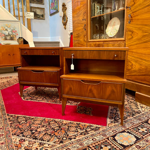 Midcentury Modern Two Tiered Walnut Nightstands