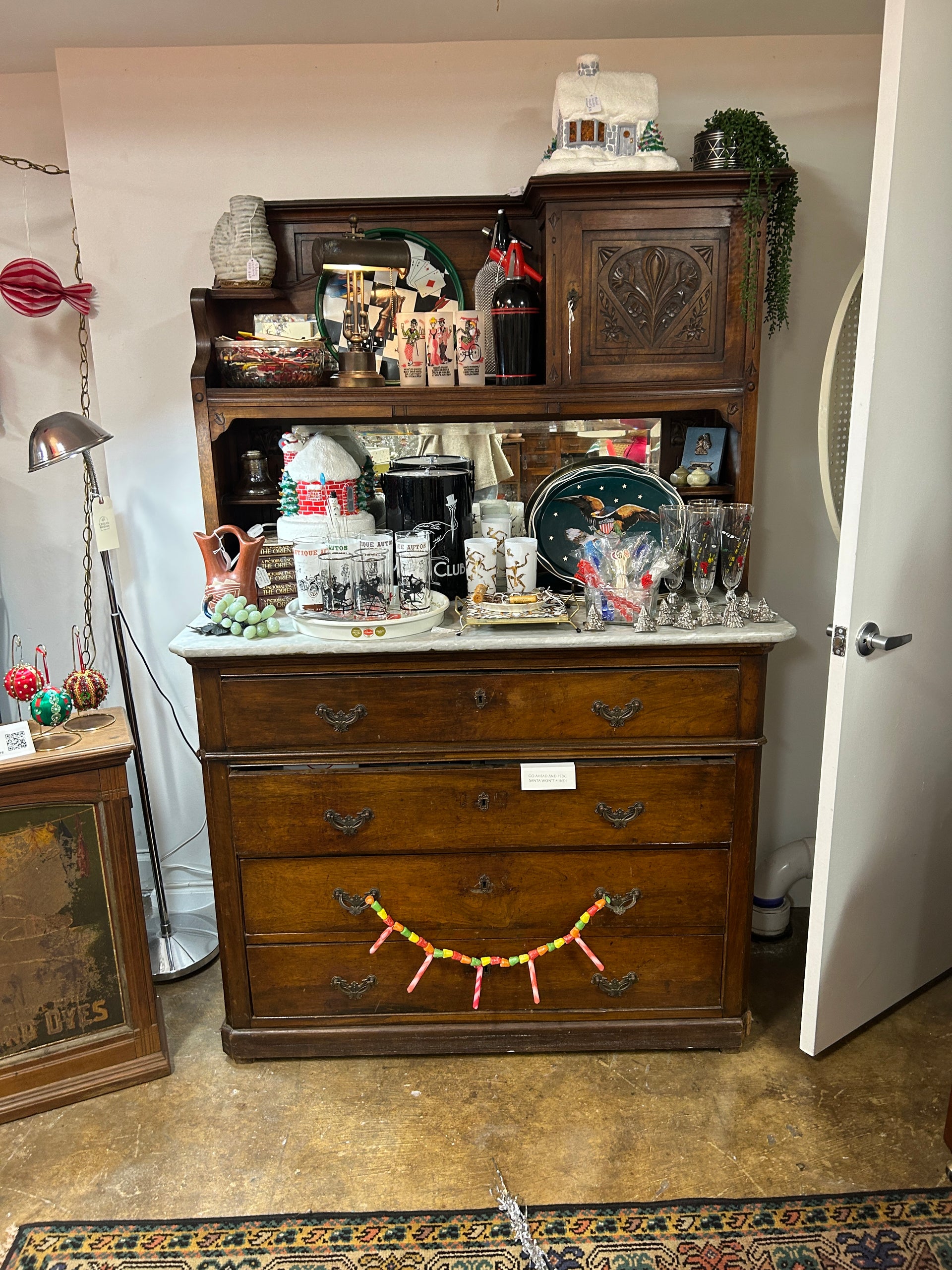 Antique Marble Top Hutch with Mirror