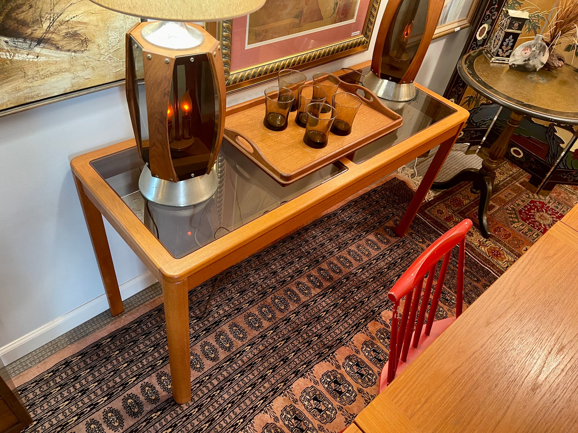 Scandinavian Modern Teak and Glass Console Table