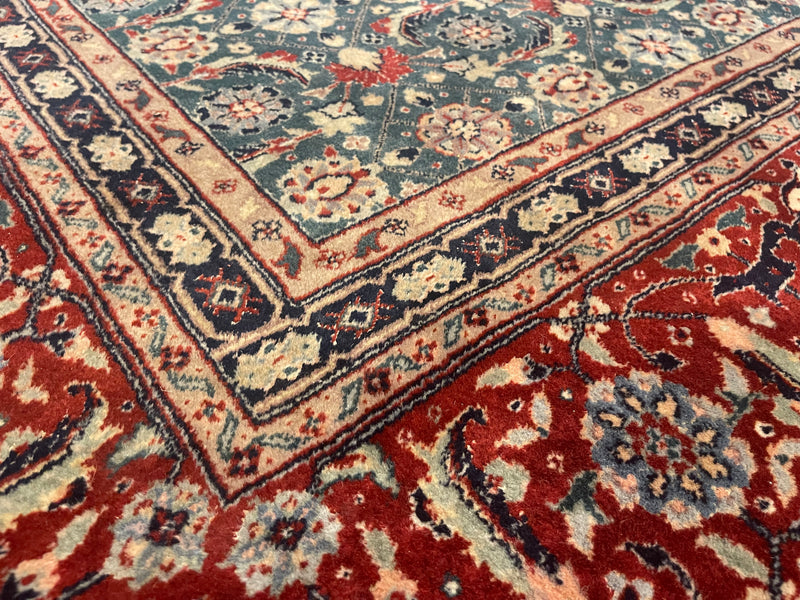 Vintage Aquamarine, Red and Blue Hand Knotted Area Rug