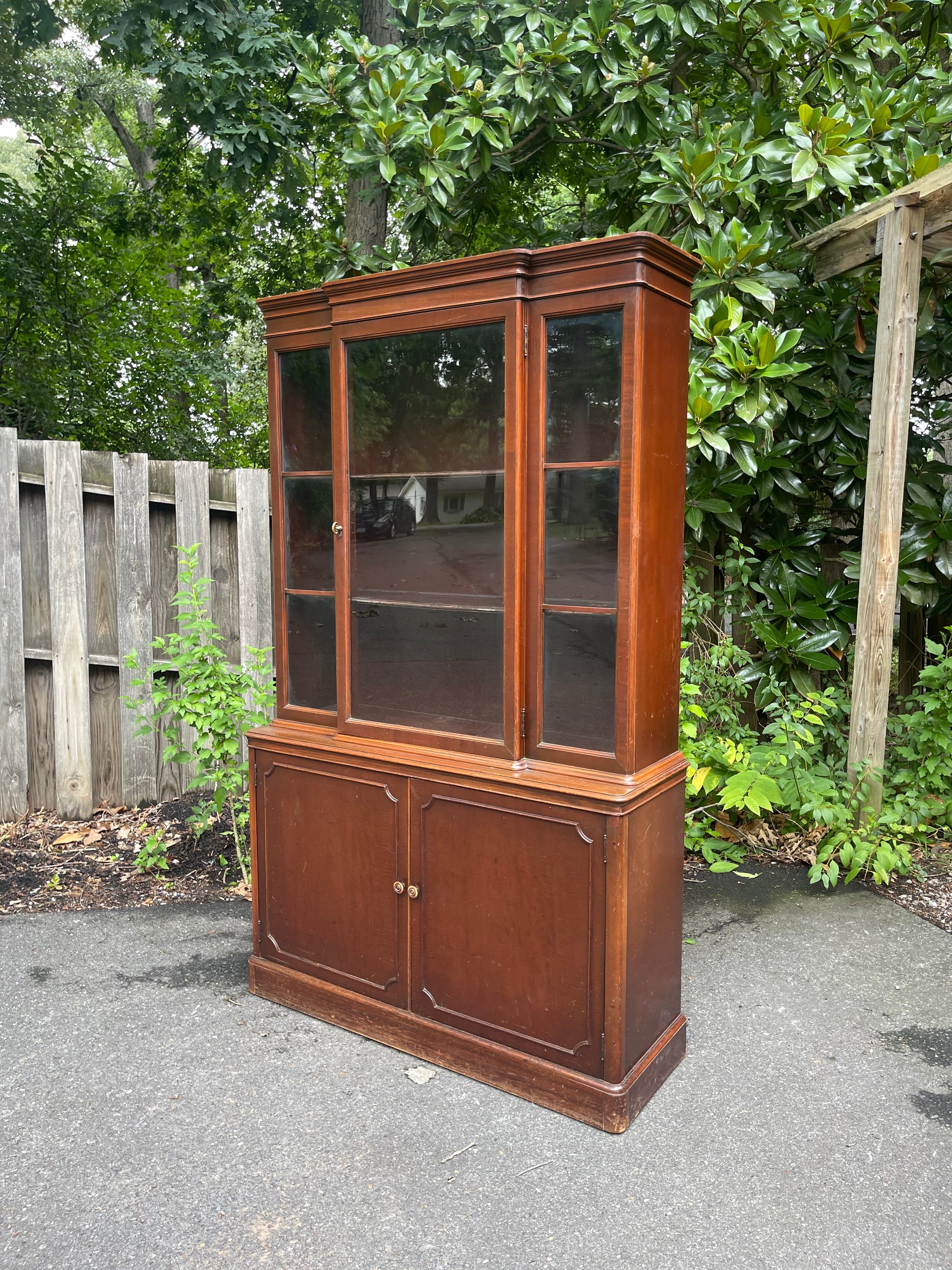 Vintage Georgian-Style Glass Fronted Bookcase or China Cabinet