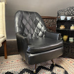 Midcentury Modern Black Vinyl Tufted Armchair