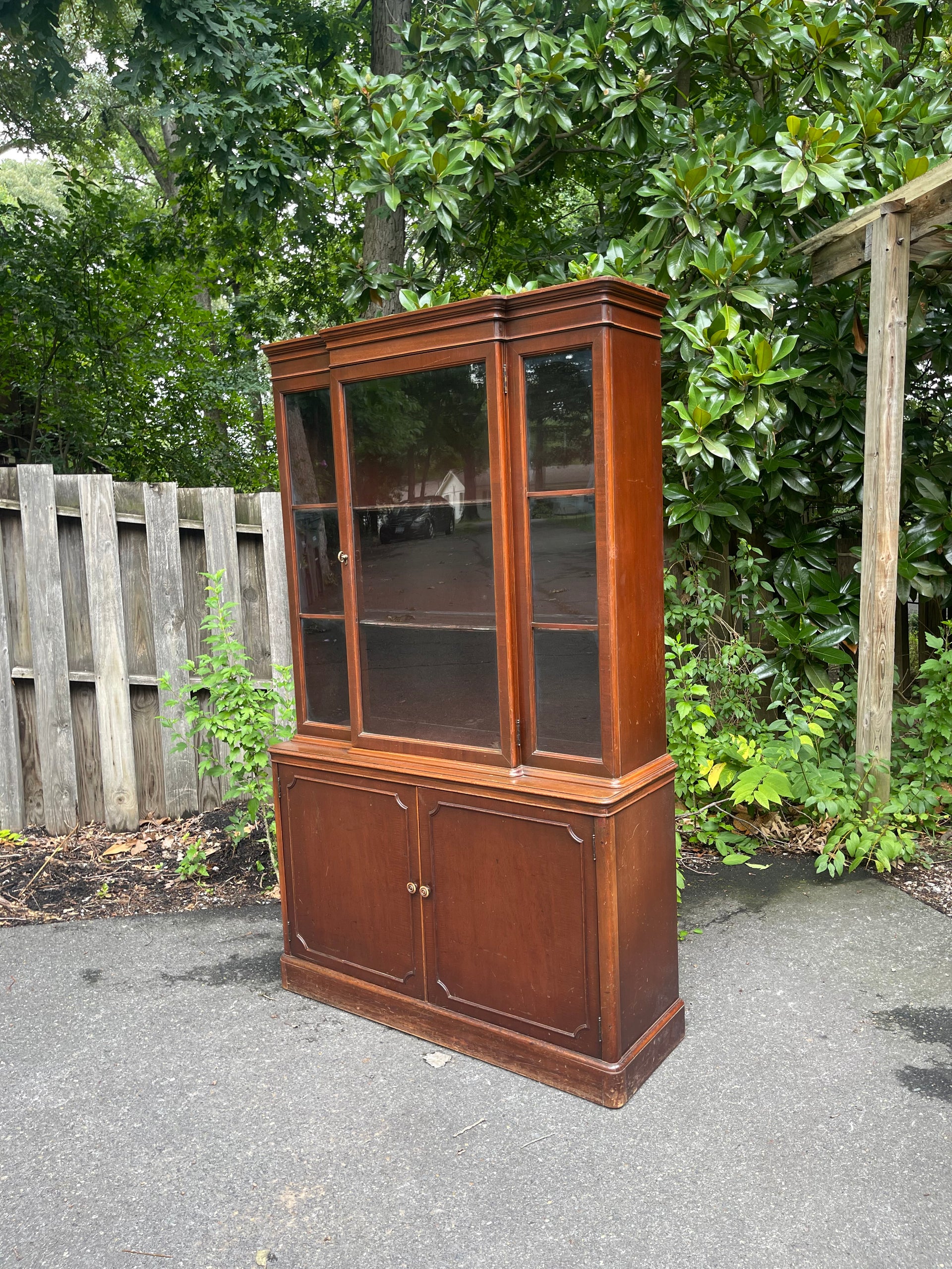 Vintage Georgian-Style Glass Fronted Bookcase or China Cabinet
