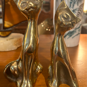 Pair of MCM Brass Cats