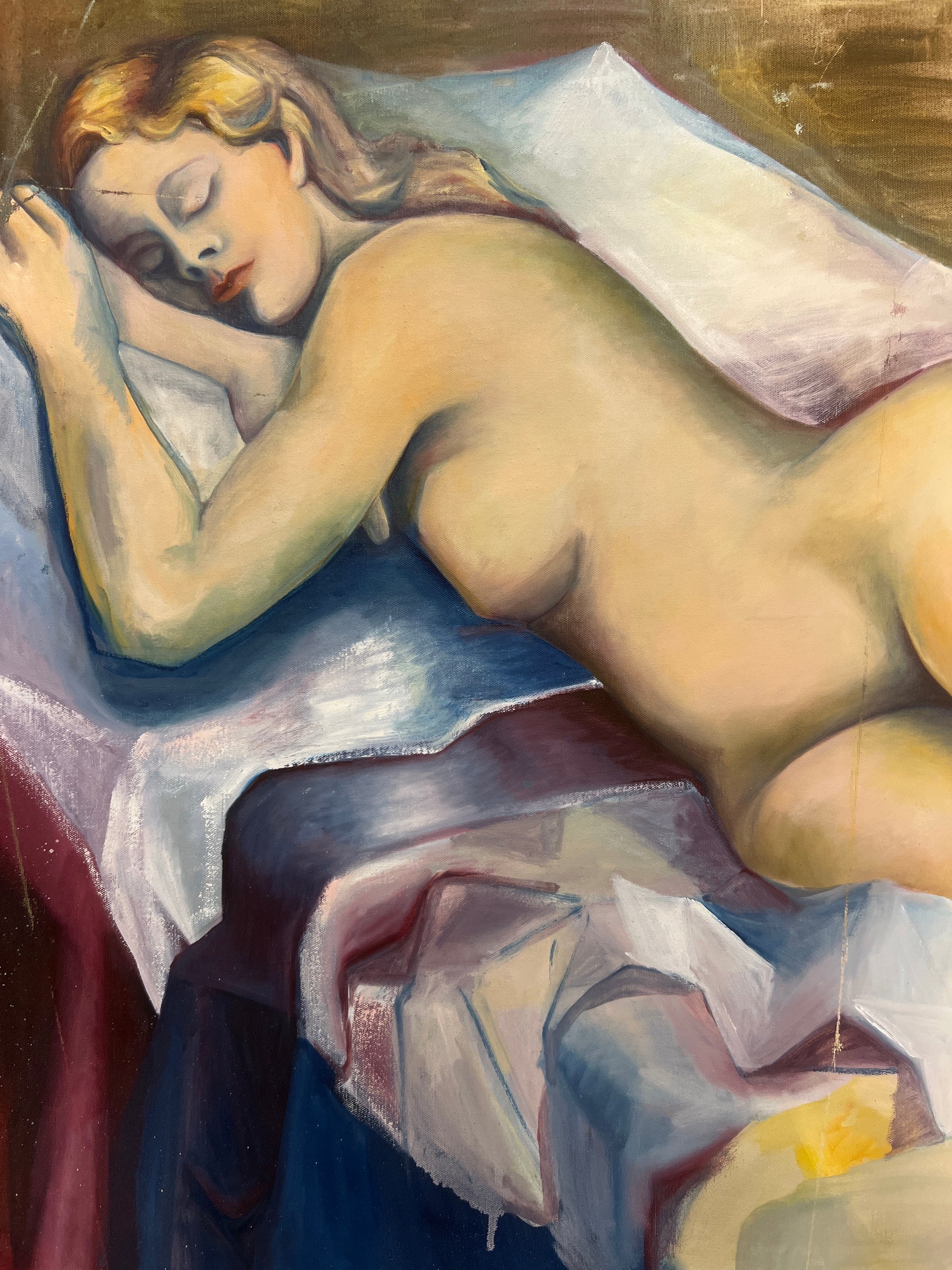 Nude Woman Lounging Acrylic on Canvas (Nina Gelin-Meier Collection
