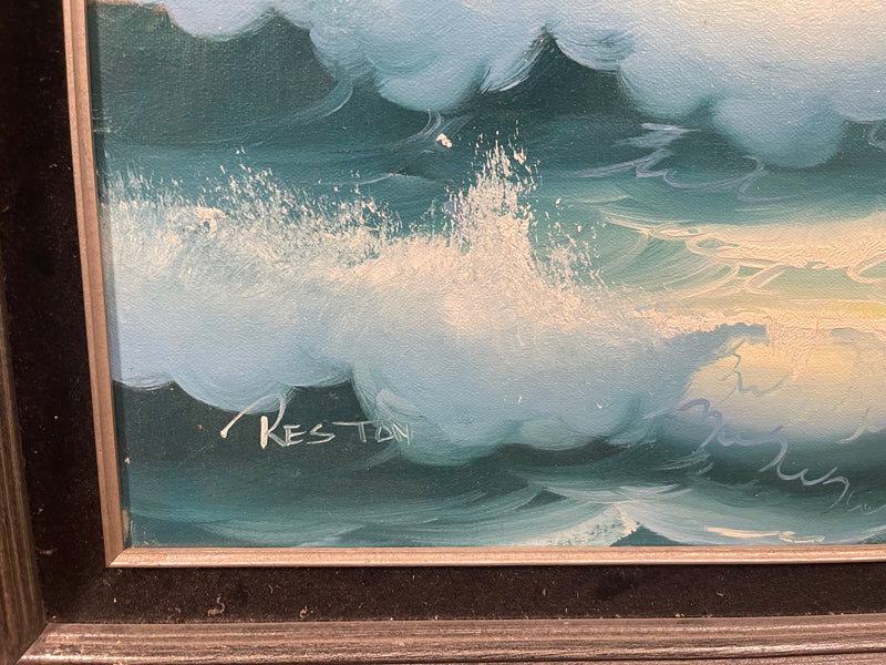 Oil on Canvas Framed Ocean Painting Signed Reston