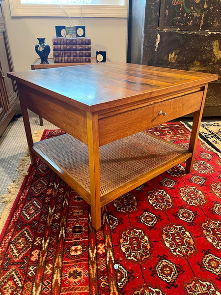 Midcentury Modern Rosewood & Rattan Side Table by Lane Furniture