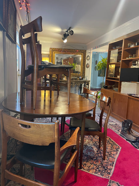 Midcentury Modern Walnut Dining Table & Six Chairs