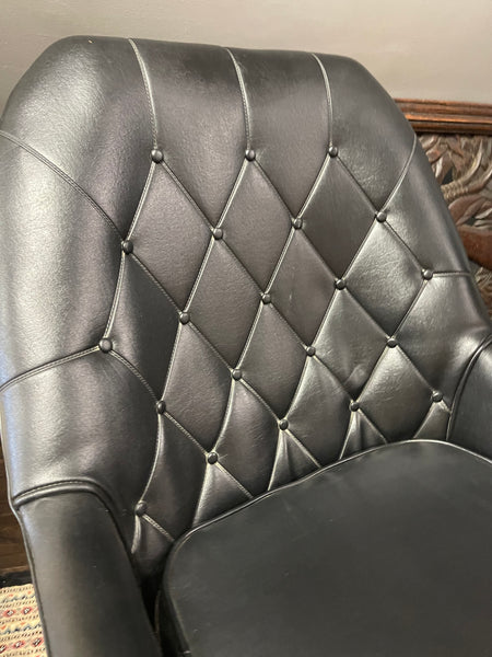 Midcentury Modern Black Vinyl Tufted Armchair