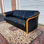 Ekornes Scandinavian Modern Black Leather “Manhattan” Stressless Sofa