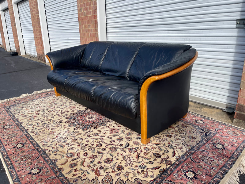 Ekornes Scandinavian Modern Black Leather “Manhattan” Stressless Sofa