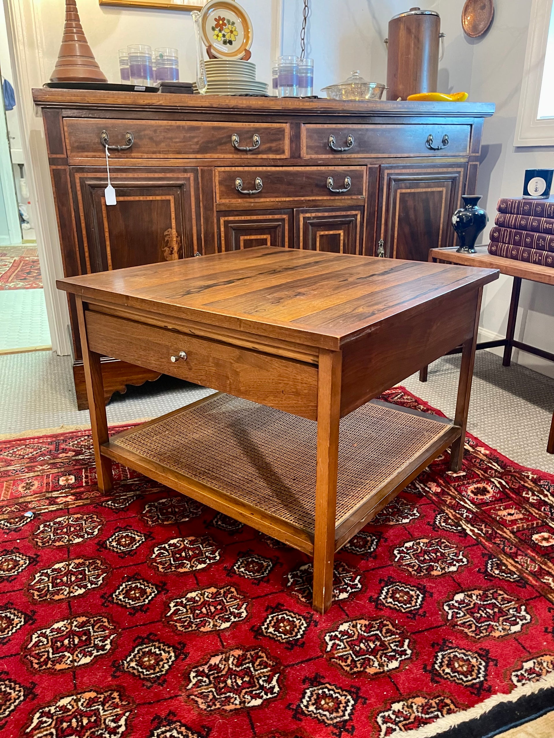 Midcentury Modern Rosewood & Rattan Side Table by Lane Furniture