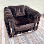 Milo Baughman Style Dark Brown Fuzzy Armchair