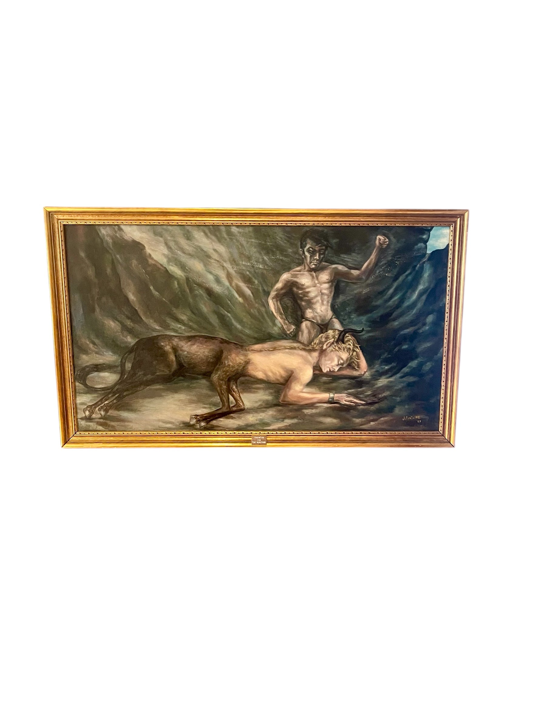 J. Fontaine, 1967, Theseus and the Minotaur Oil on Canvas