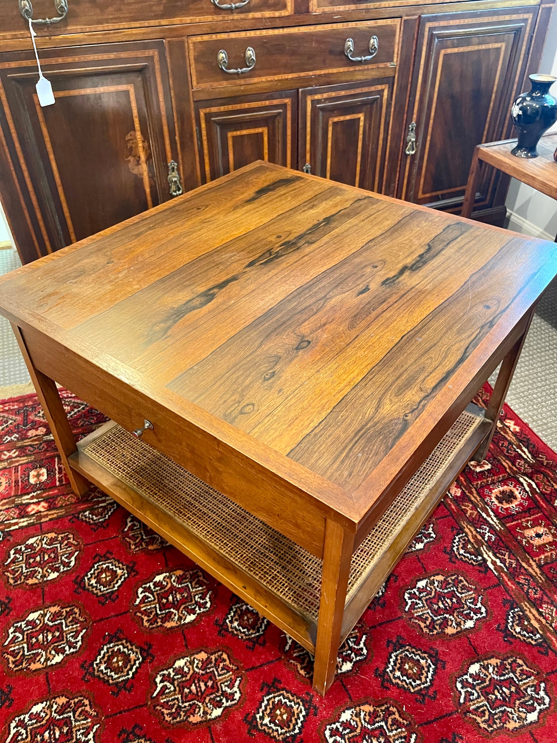 Midcentury Modern Rosewood & Rattan Side Table by Lane Furniture