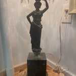 Hollywood Regency Antique Marble Lamp with Bronze Statue