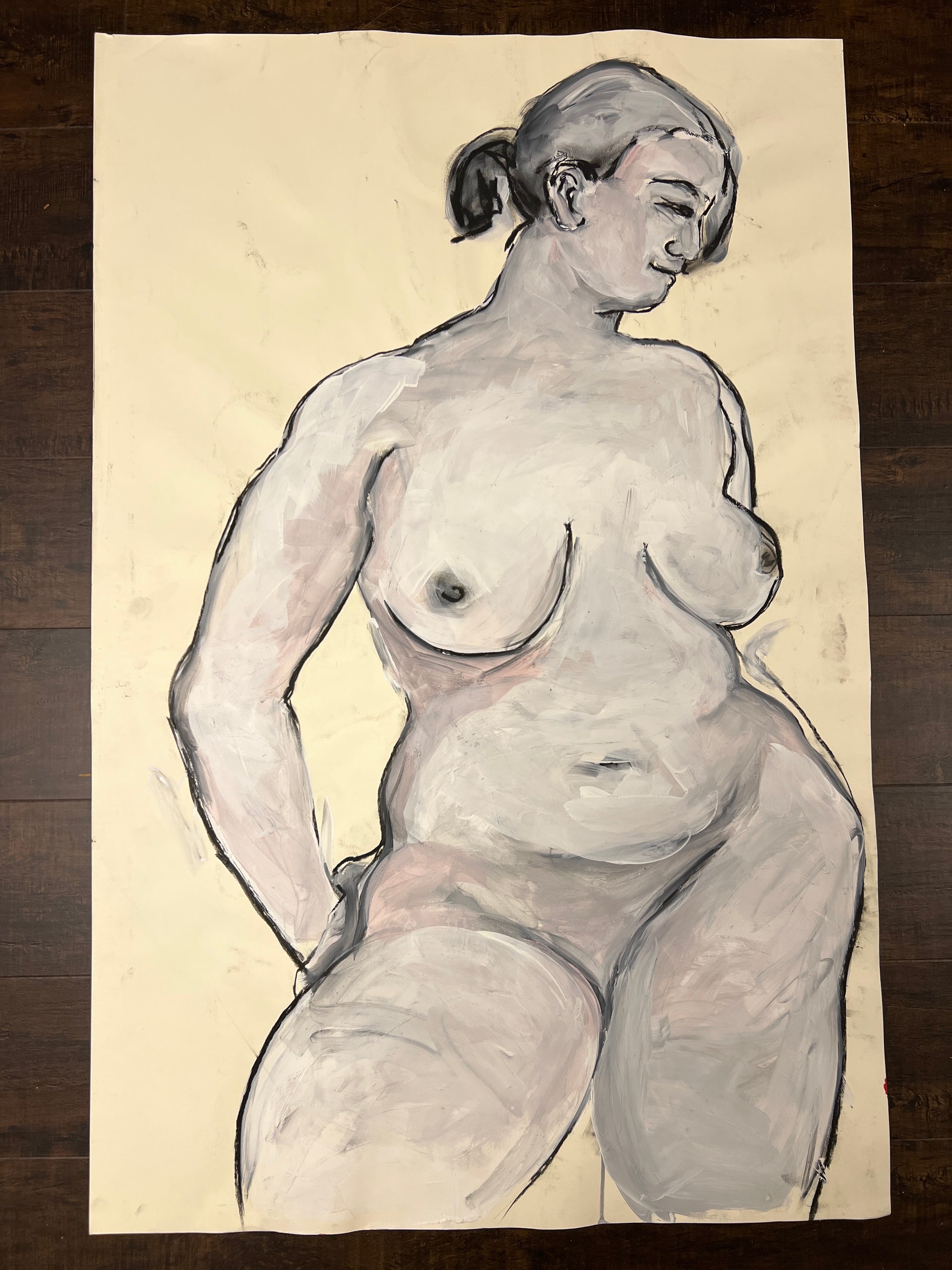 Gray Nude Woman Mixed Media (Nina Gelin-Meier Collection)