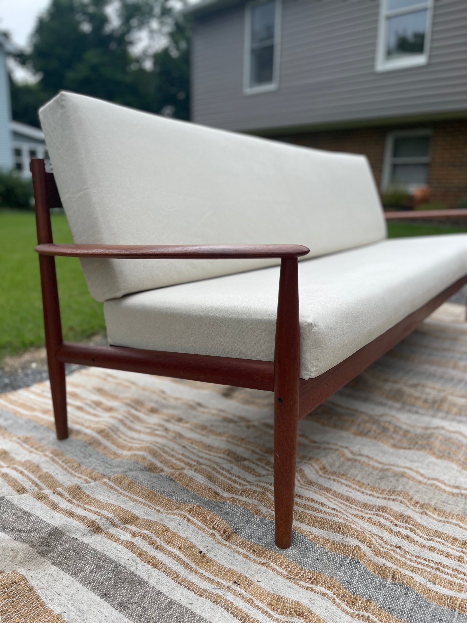 Danish Modern Solid Teak Sofa by Grete Jalk for France & Son with Upholstered Cushions