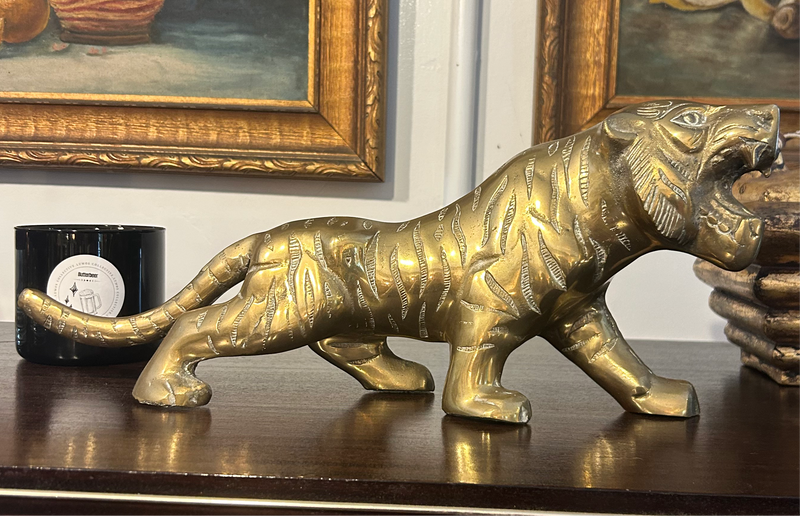 Vintage Brass Tiger Statue