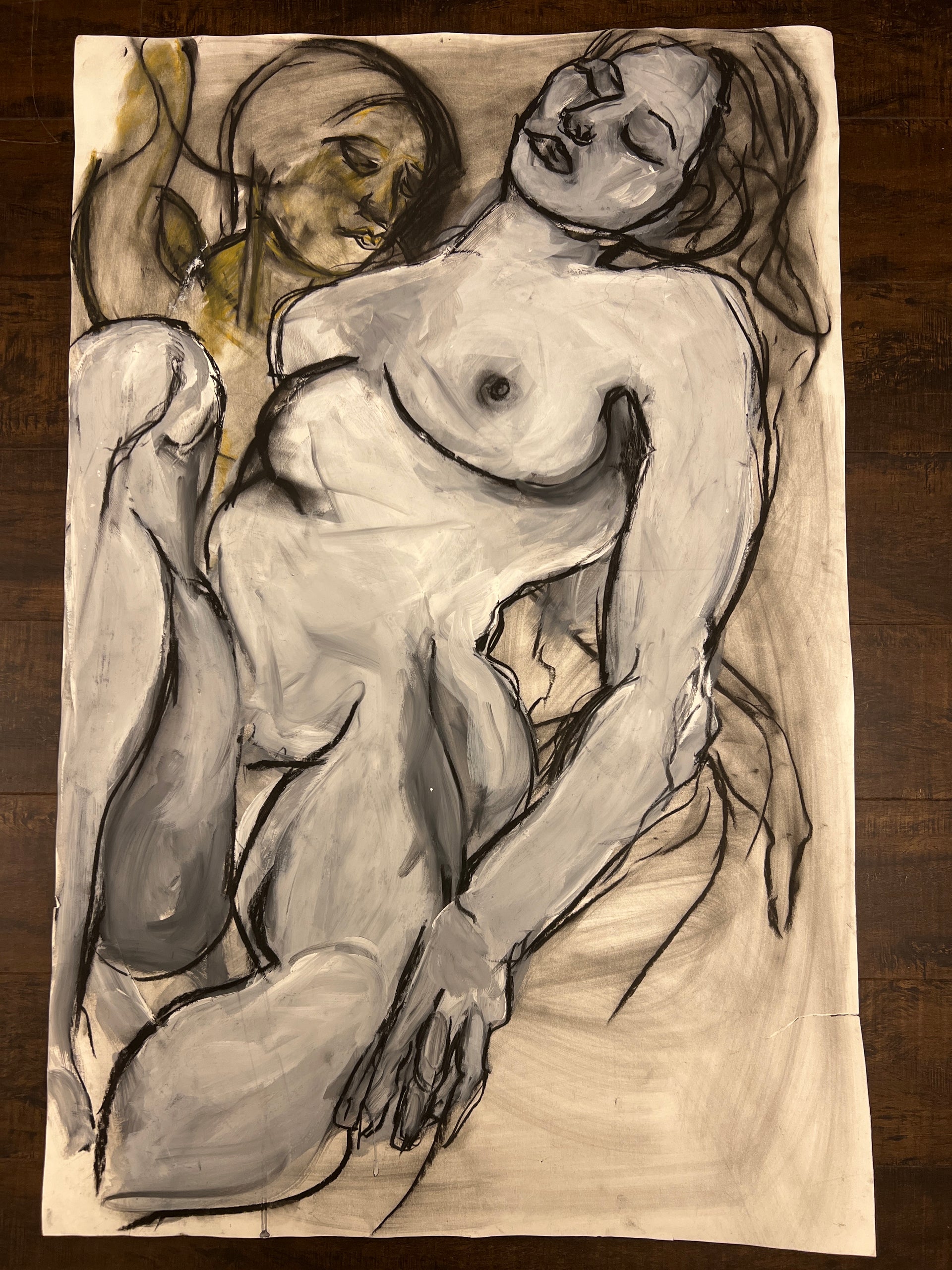 Black White and Gold Women Nude Charcoal and Acrlyic (Nina Gelin-Meier Collection)