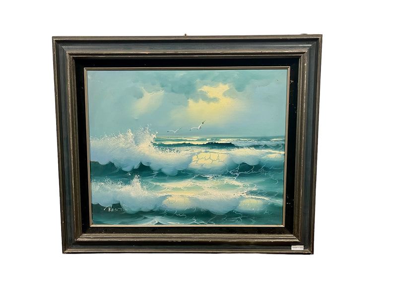 Oil on Canvas Framed Ocean Painting Signed Reston