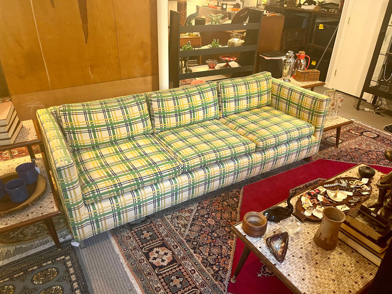 Vintage King Furniture Mfg Upholstered Green & Yellow Sofa