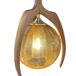 Mid Century Modern Bruce Industries Walnut & Amber Glass Pendant Light