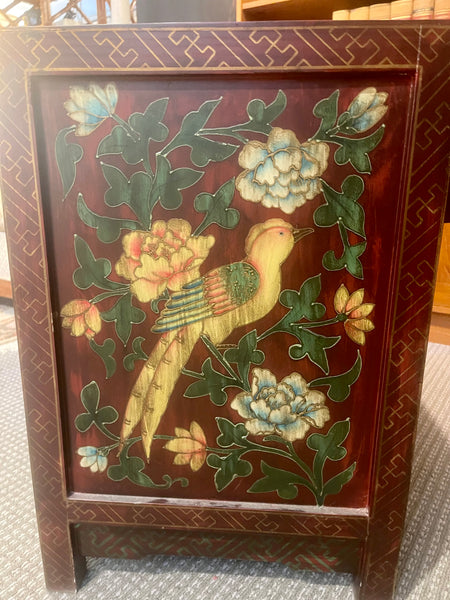 Petite Painted Asiatic Cabinet with Flower and Bird Motif