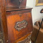 Antique American Tiger Oak Side by Side Bowed Glass Bookcase or China Secretary