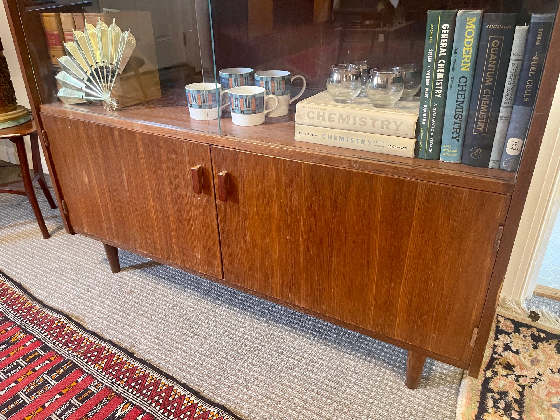 Midcentury Modern Glass-Fronted Oak Hutch