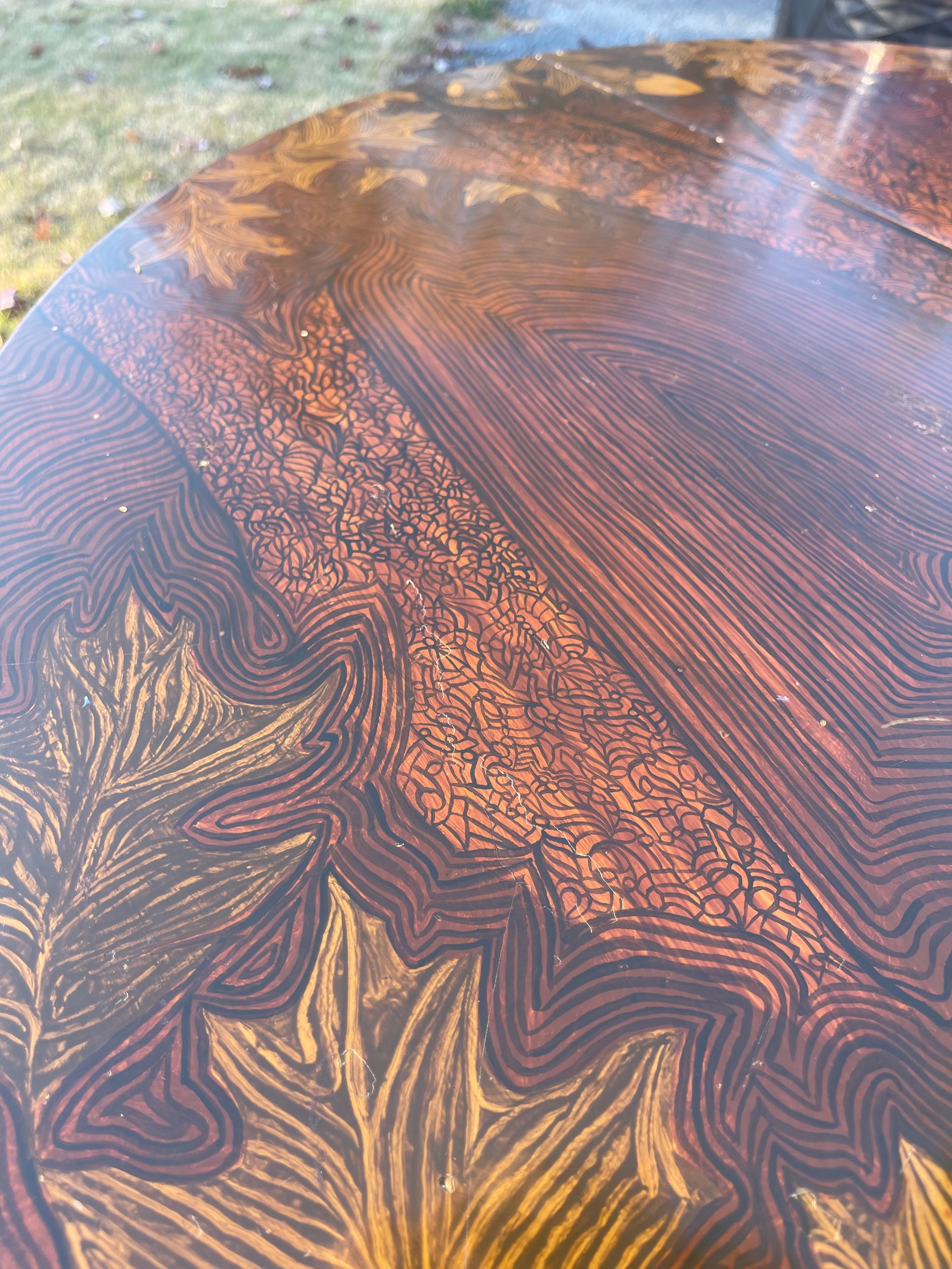 Rosewood Dining Table with Forestry Detail Painting by TL Moore