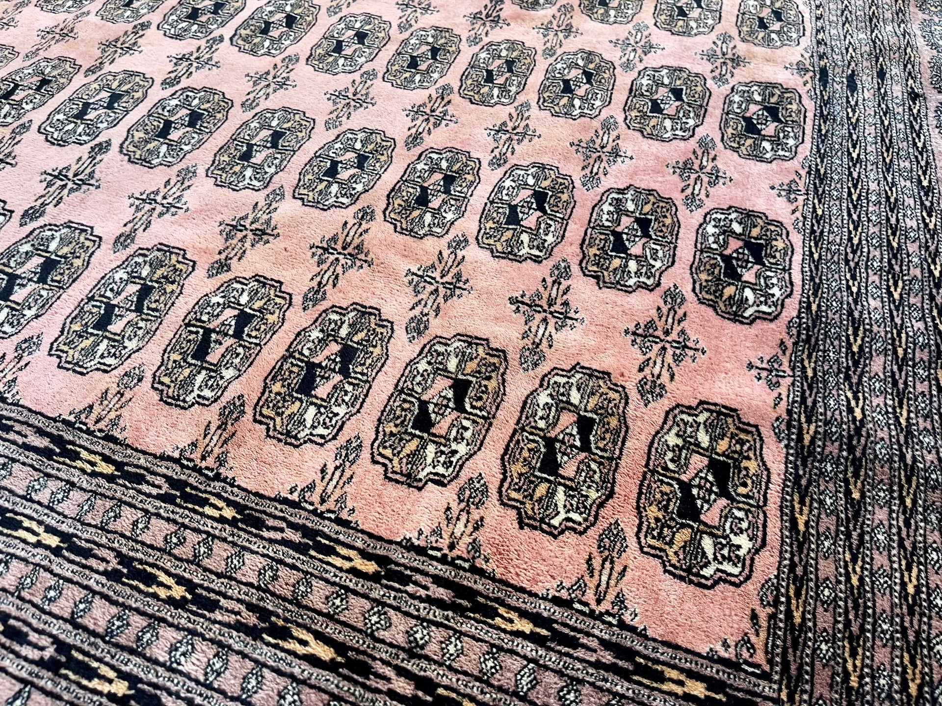 Hand-knotted Vintage Pink Bokhara Wool Area Rug