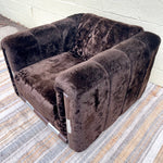 Milo Baughman Style Dark Brown Fuzzy Armchair