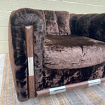 Milo Baughman Style Dark Brown Fuzzy Armchair