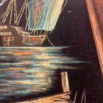 Midcentury Modern Oil on Felt Ship Painting signed La Rivière