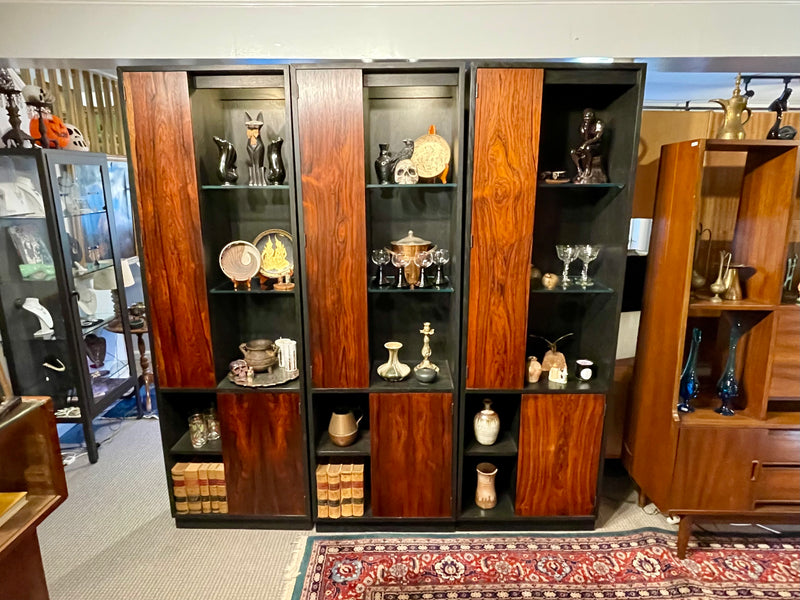 Vintage Harvey Probber Alternating Door Display Cabinets Rosewood & Ebonized Oak