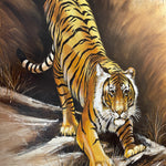 Large Oil on Canvas Depicting a Tiger signed R. Delongprie