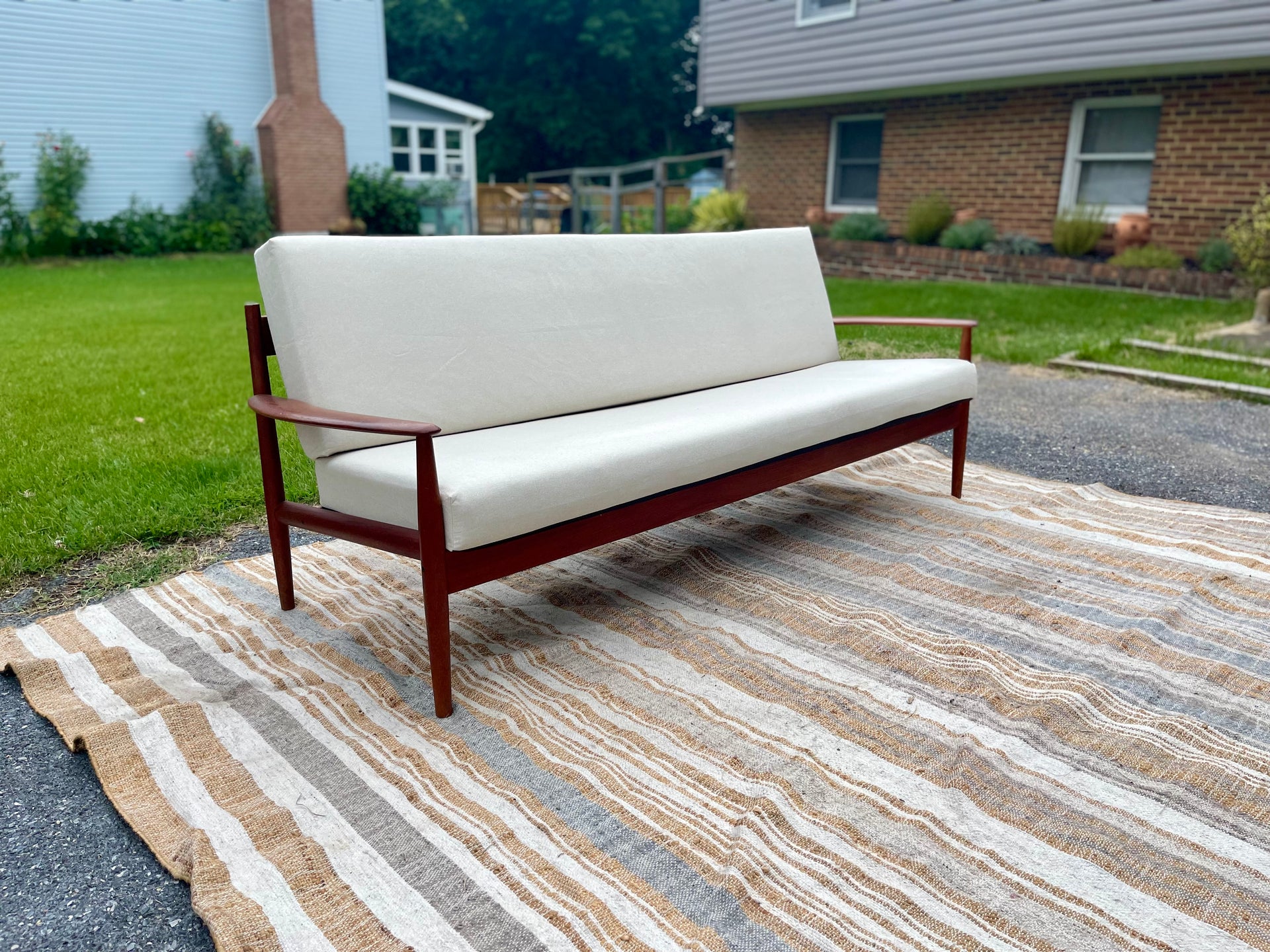 Danish Modern Solid Teak Sofa by Grete Jalk for France & Son with Upholstered Cushions