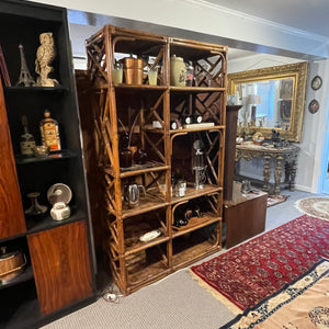 Vintage Boho Bamboo and Rattan Etagere