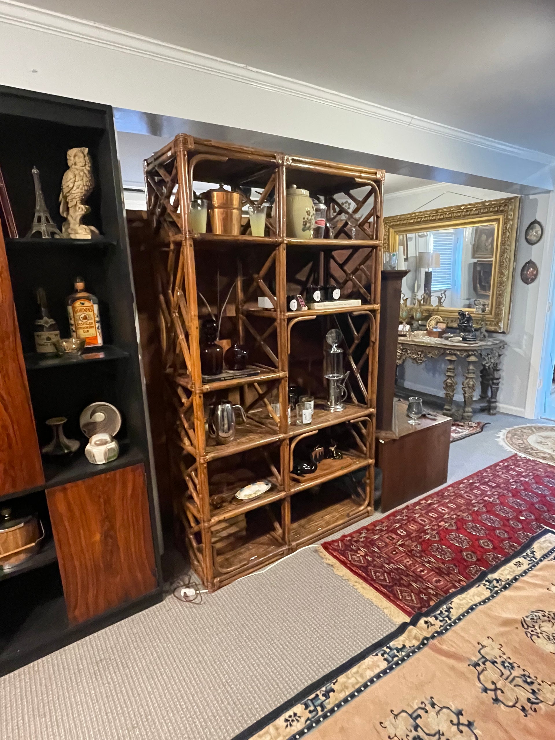 Vintage Boho Bamboo and Rattan Etagere